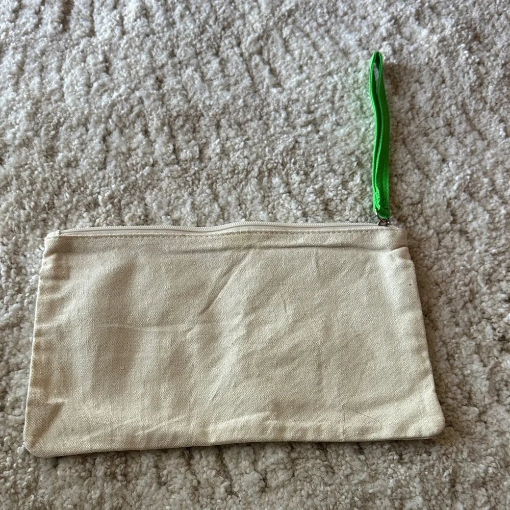 Origins Cream Canvas Pouch with Green Strap